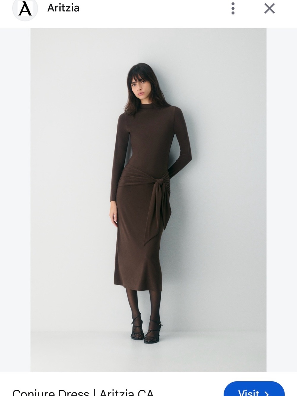 Wilfred Brown Long-Sleeve Tie-Waist Midi Dress